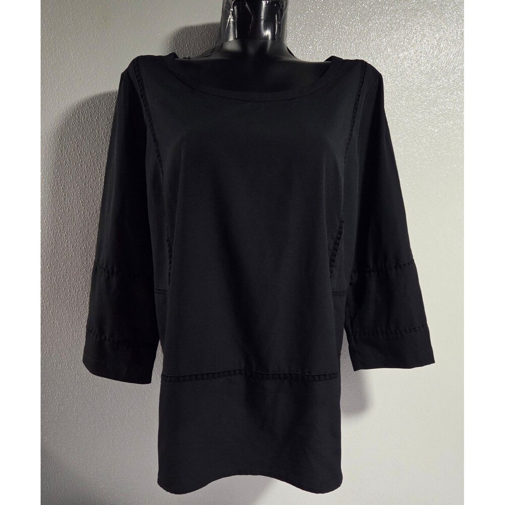Merona Women's Black Chiffon 3/4 Sleeve Top Boat Neck Plus Size XXL